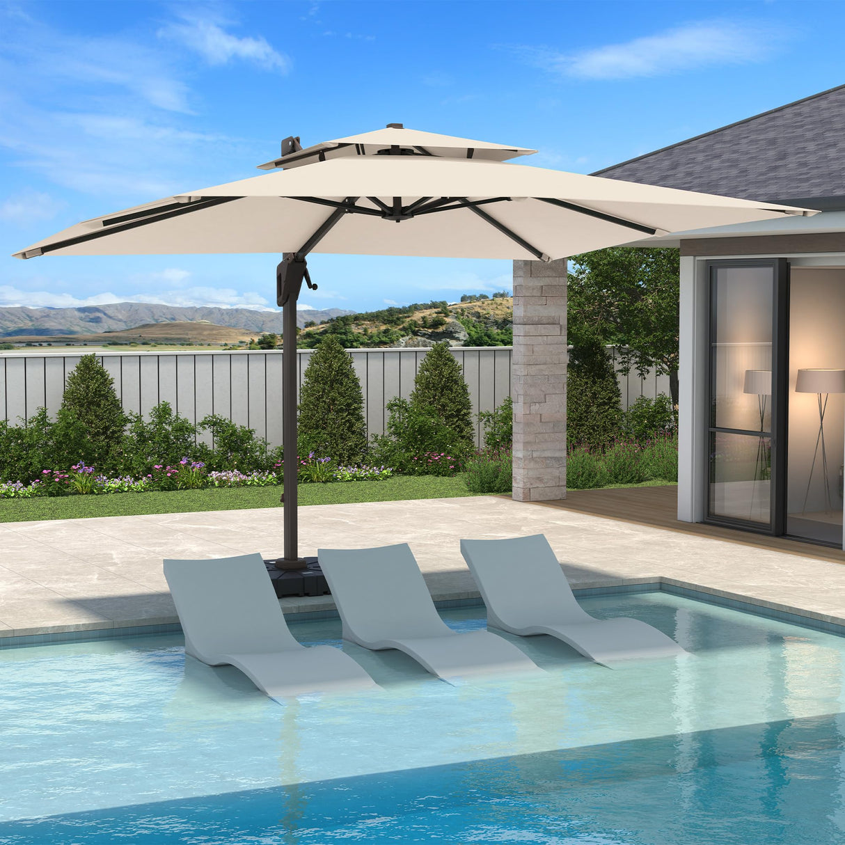 10 X 13 FT Cantilever Patio Umbrella Outdoor Heavy Duty Double Top Windproof Rectangle Offset Umbrellas