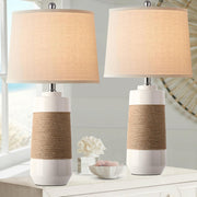 White Boho Ceramic Table Lamps Set of 2 with Rope Accent