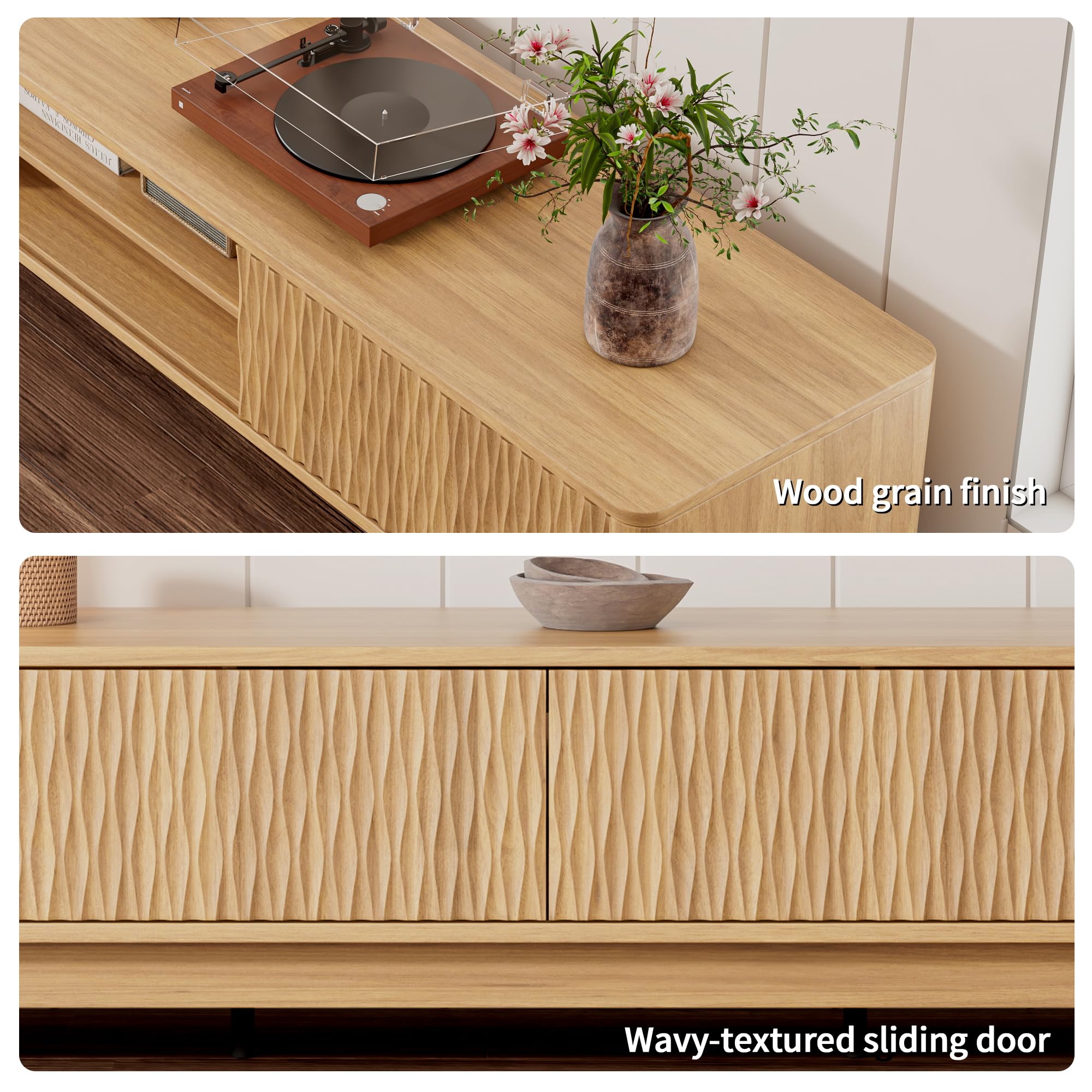 59" Mid Century Modern TV Stand with Sliding Doors