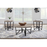 Deanlee Contemporary Table Set with Metal Frame, Set of 3, Light Brown & Black