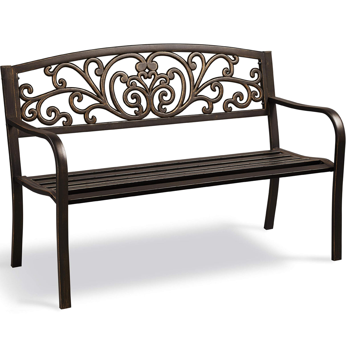 Garden Bench Outdoor Patio Bench for Outdoor, Park, Yard, Entryway, Iron Metal Frame