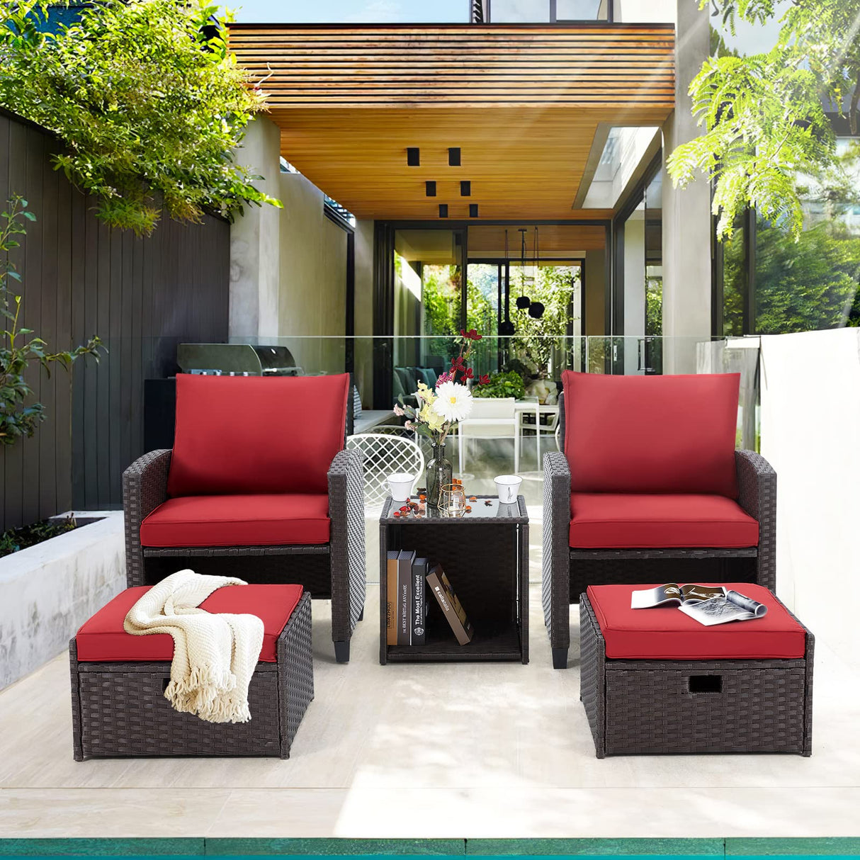 Patio Furniture Set 5-Pieces Outdoor Sectional Wicker Sofa