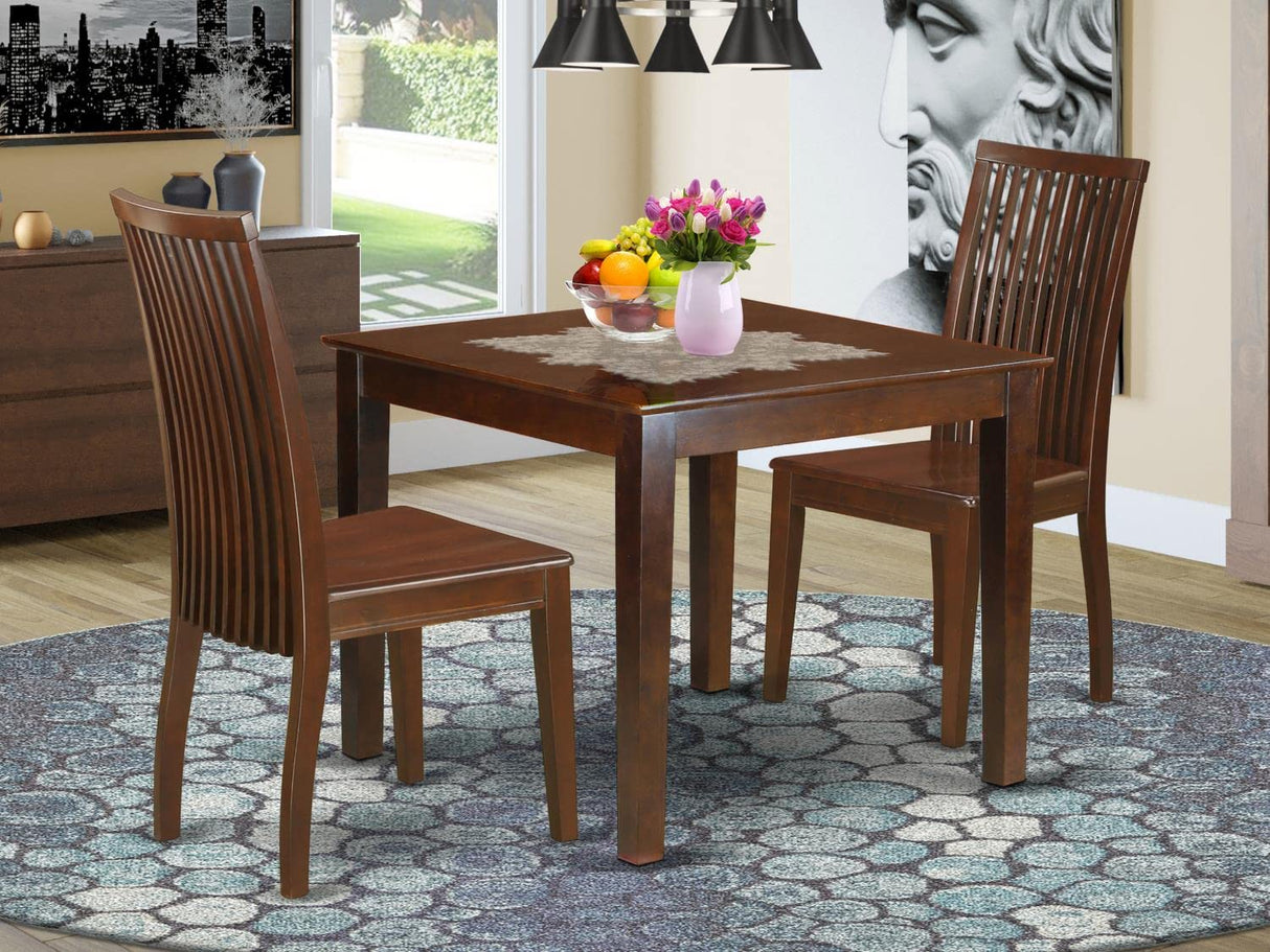 Oxford 3 Piece Modern Set Contains a Square Wooden Table and 2 Dining Room Chairs