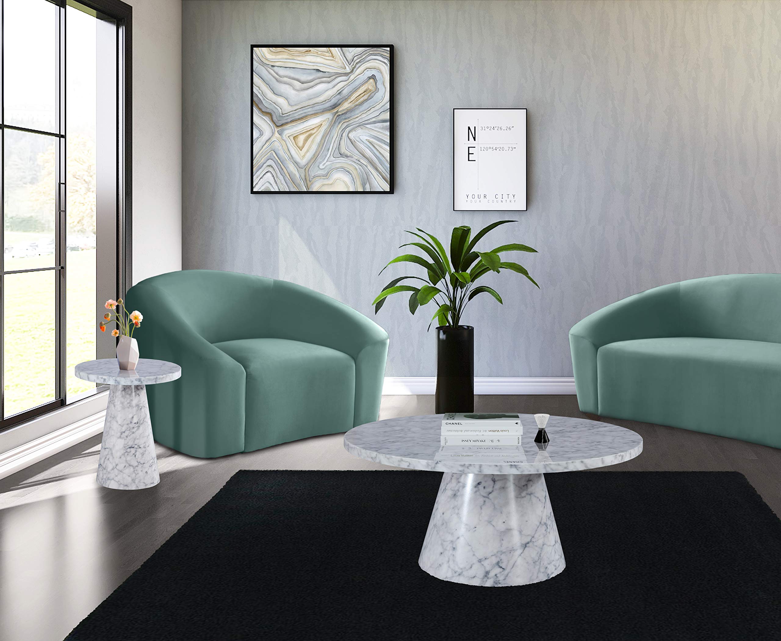 Omni Collection Modern | Contemporary Round Faux Marble End Table