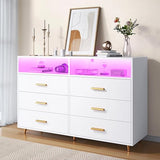 Black Dresser with LED Lights, Wood Dresser for Bedroom with Wide Large Drawers