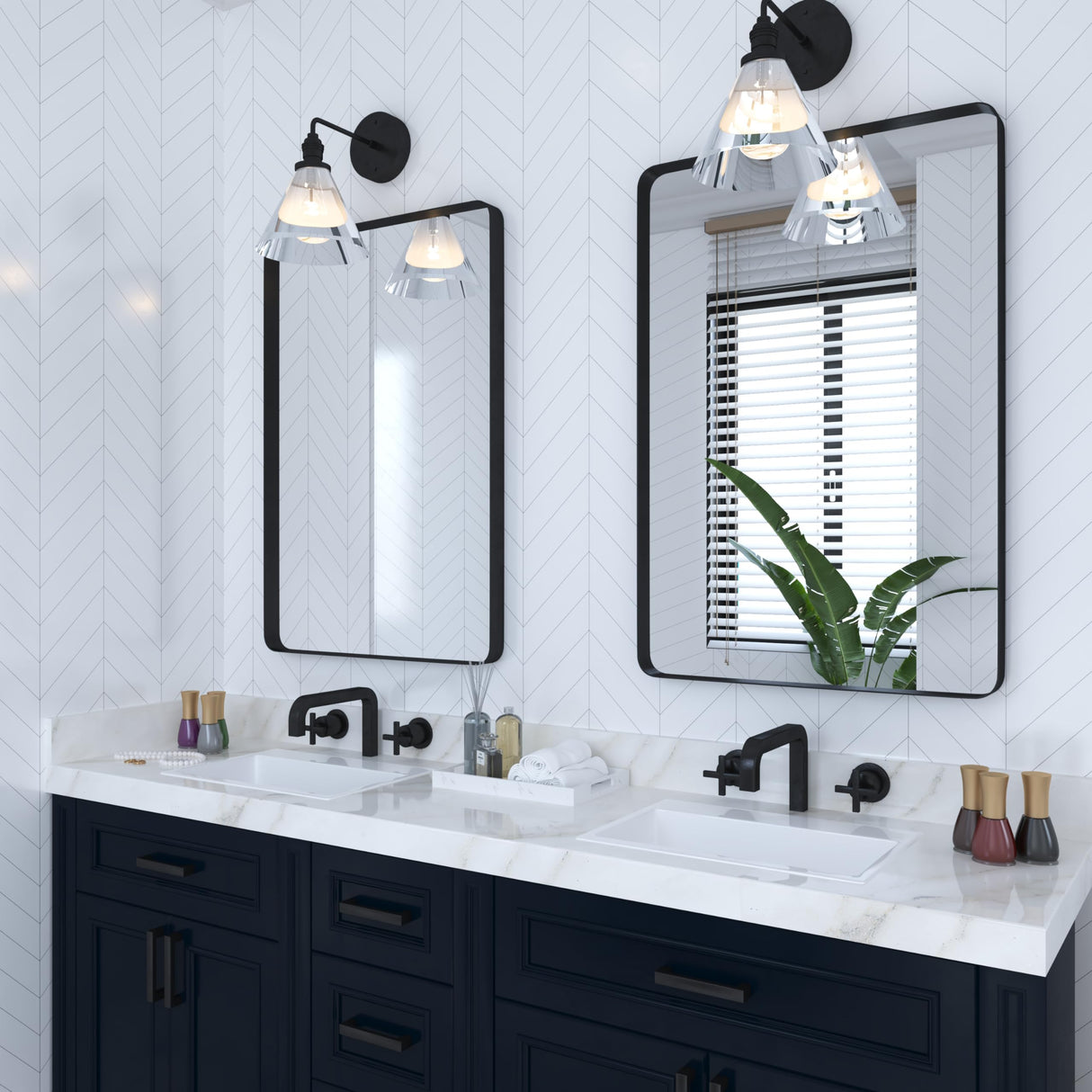 VocalStar 2-Pack Black Bathroom Mirrors 24 x 36 Inch, Metal Framed Rounded Rectangle Wall Vanity Mirror Modern Farmhouse, 1/4-inch Shatterproof Glass | Ultra-Flush Hanging