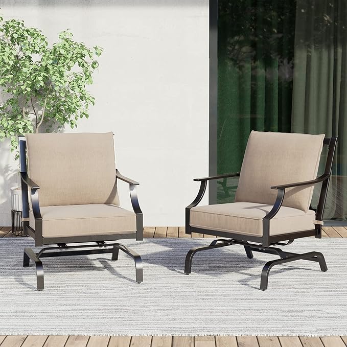2-Piece Outdoor Chair Set,Patio Chair Set with Peacock Thick Cushions for Backyard
