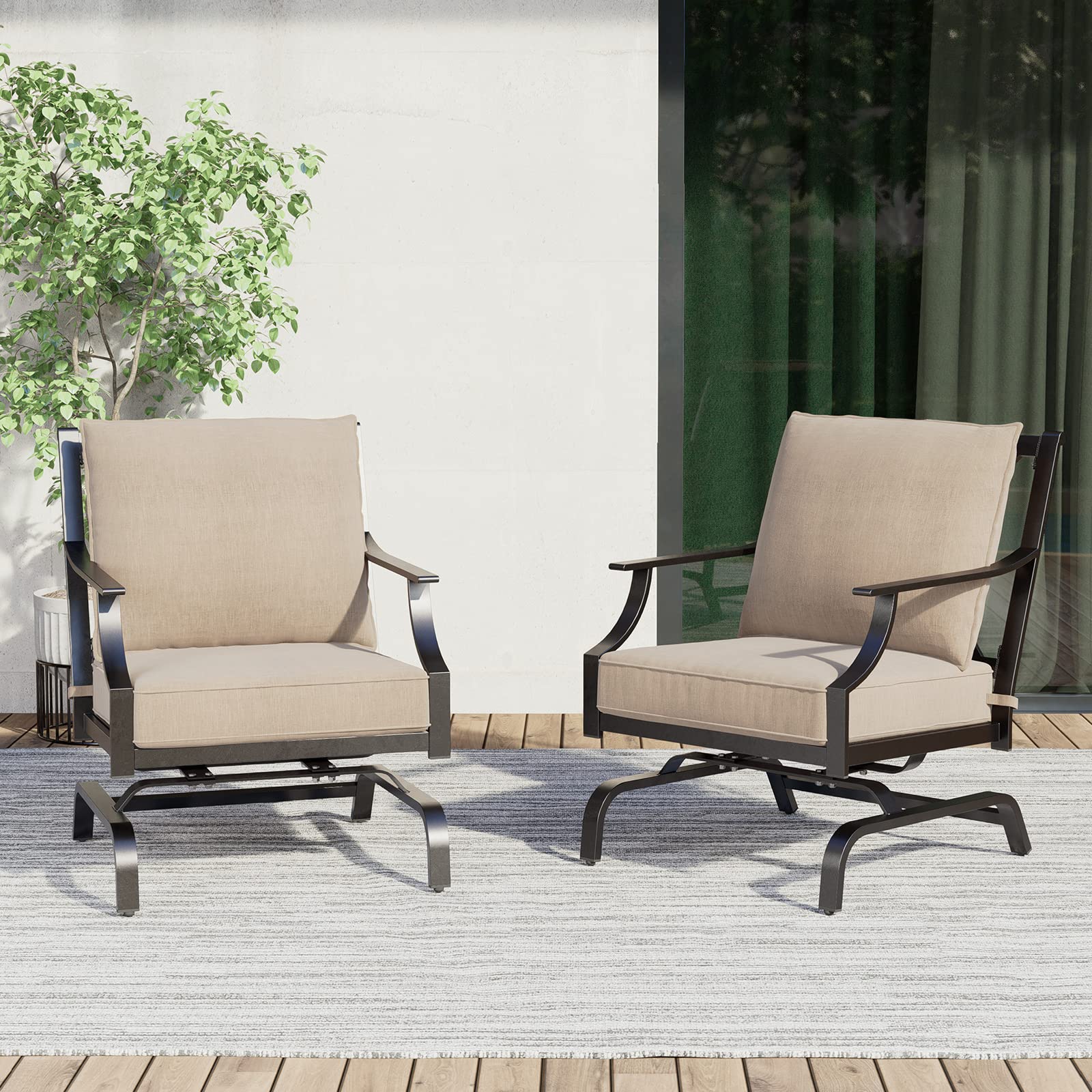 2-Piece Outdoor Chair Set,Patio Chair Set with Peacock Thick Cushions for Backyard