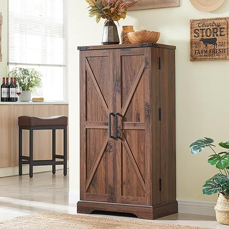 47" Kitchen Pantry with Rattan Doors, Storage Cabinet with Organizer and Adjustable