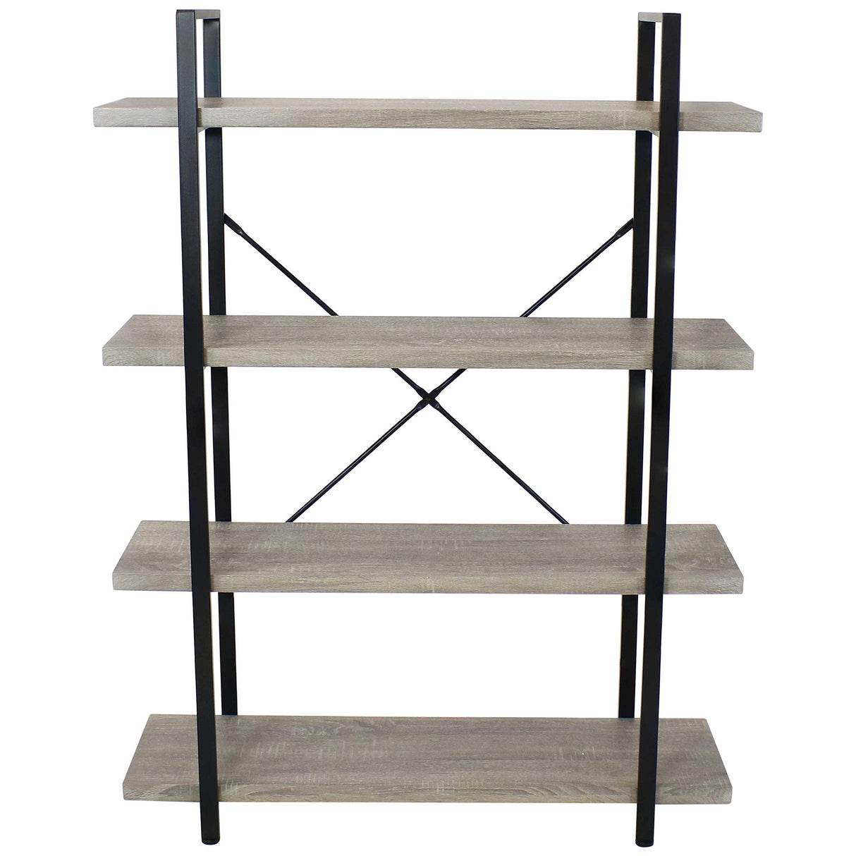 4-Tier Bookshelf - Industrial Style with Freestanding Open Shelves with Veneer Finish