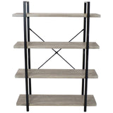 4-Tier Bookshelf - Industrial Style with Freestanding Open Shelves with Veneer Finish