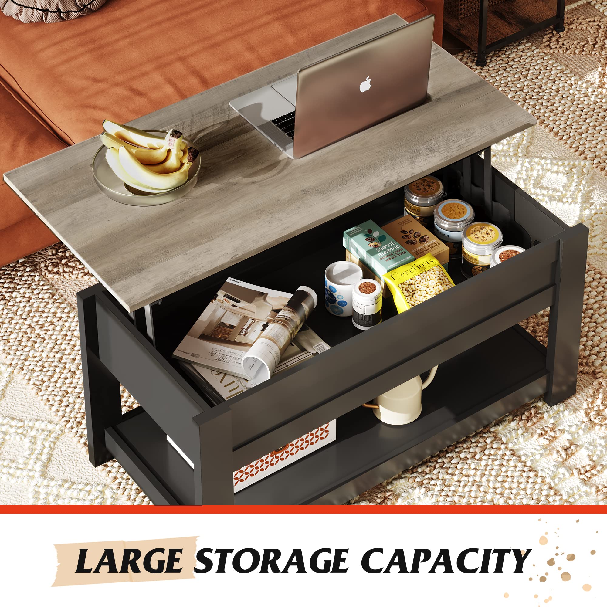 Coffee Table, 39" Lift Top Coffee Table with Hidden Compartment and Storage Shelf
