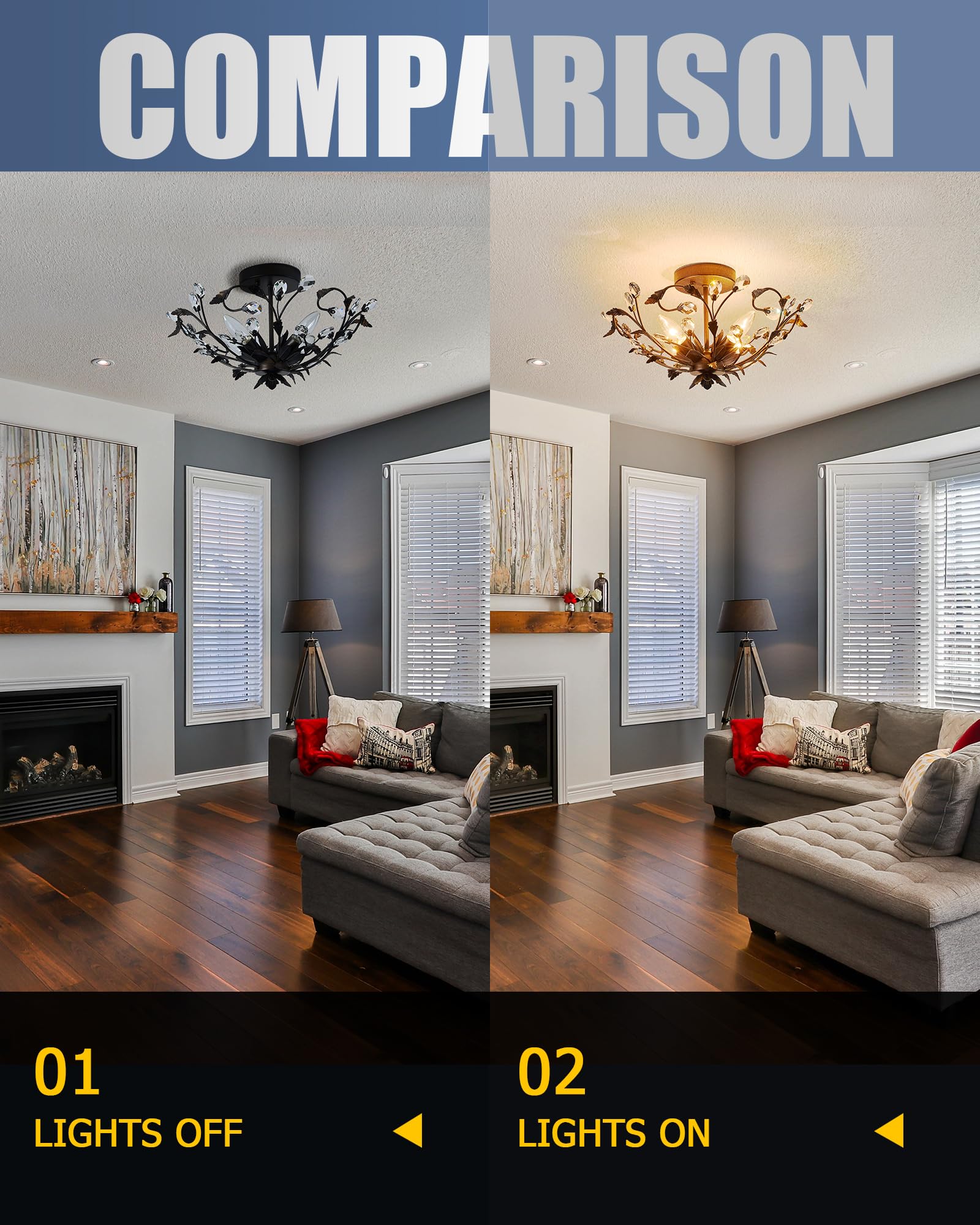 Vintage Crystal Ceiling Light Fixture - 4-Light Black Flush Mount