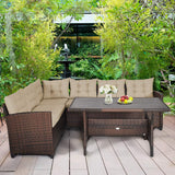 Patio Furniture Set, 3 Pieces Outdoor Conversation Set with 6 Cushioned Seat & Coffee