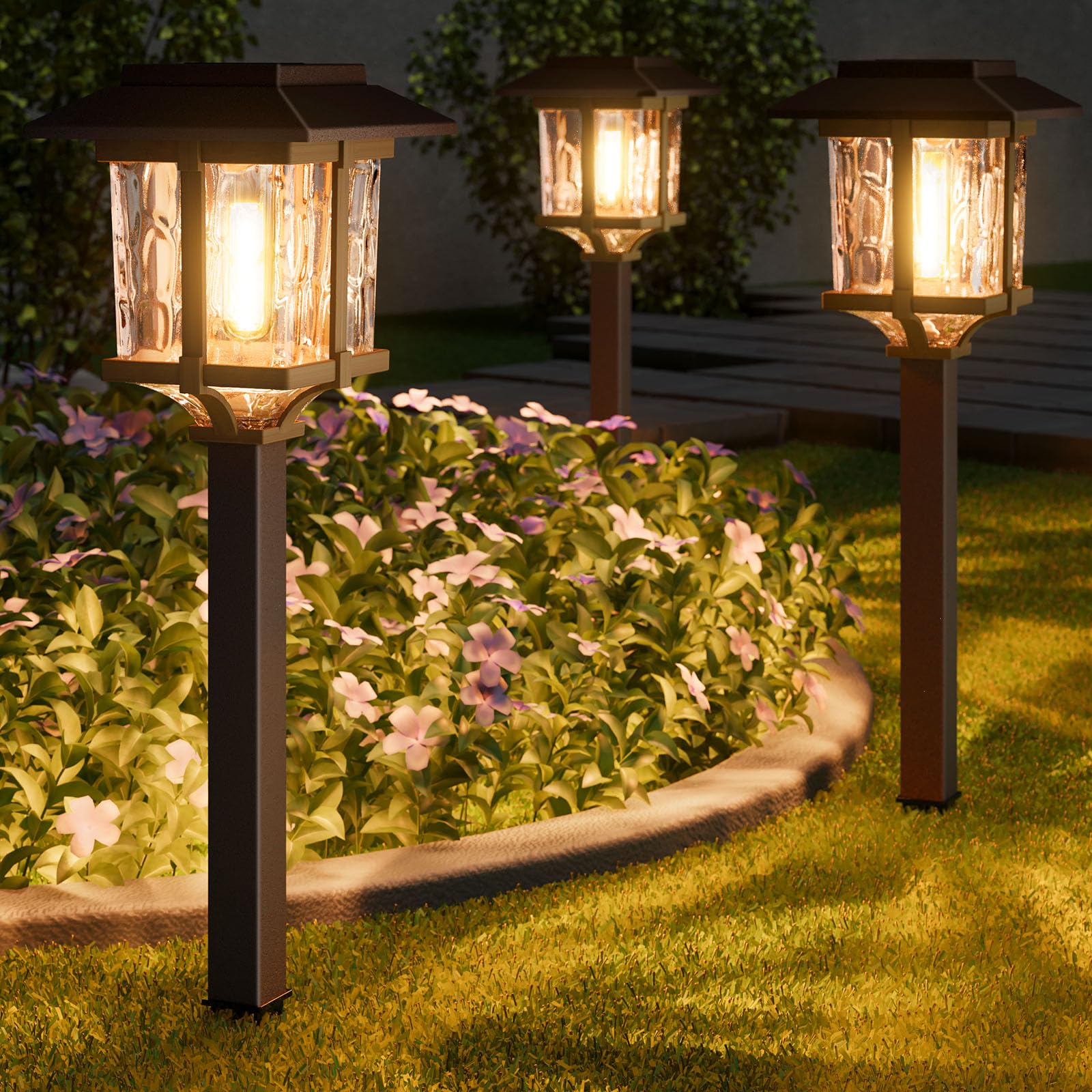 Solar Outdoor Lights 15 LM Garden Lights with Metal Glass, 2-Tone Bronze & Wood