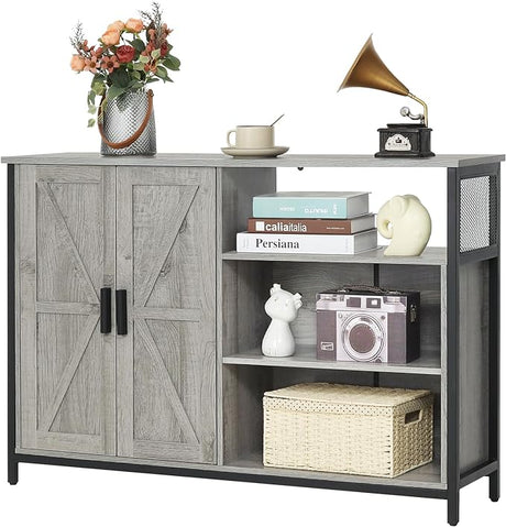 Floor Storage Cabinet, Buffet Storage Cabinet with 2 Barn Doors, Industrial Sideboard with Adjustable Shelves,