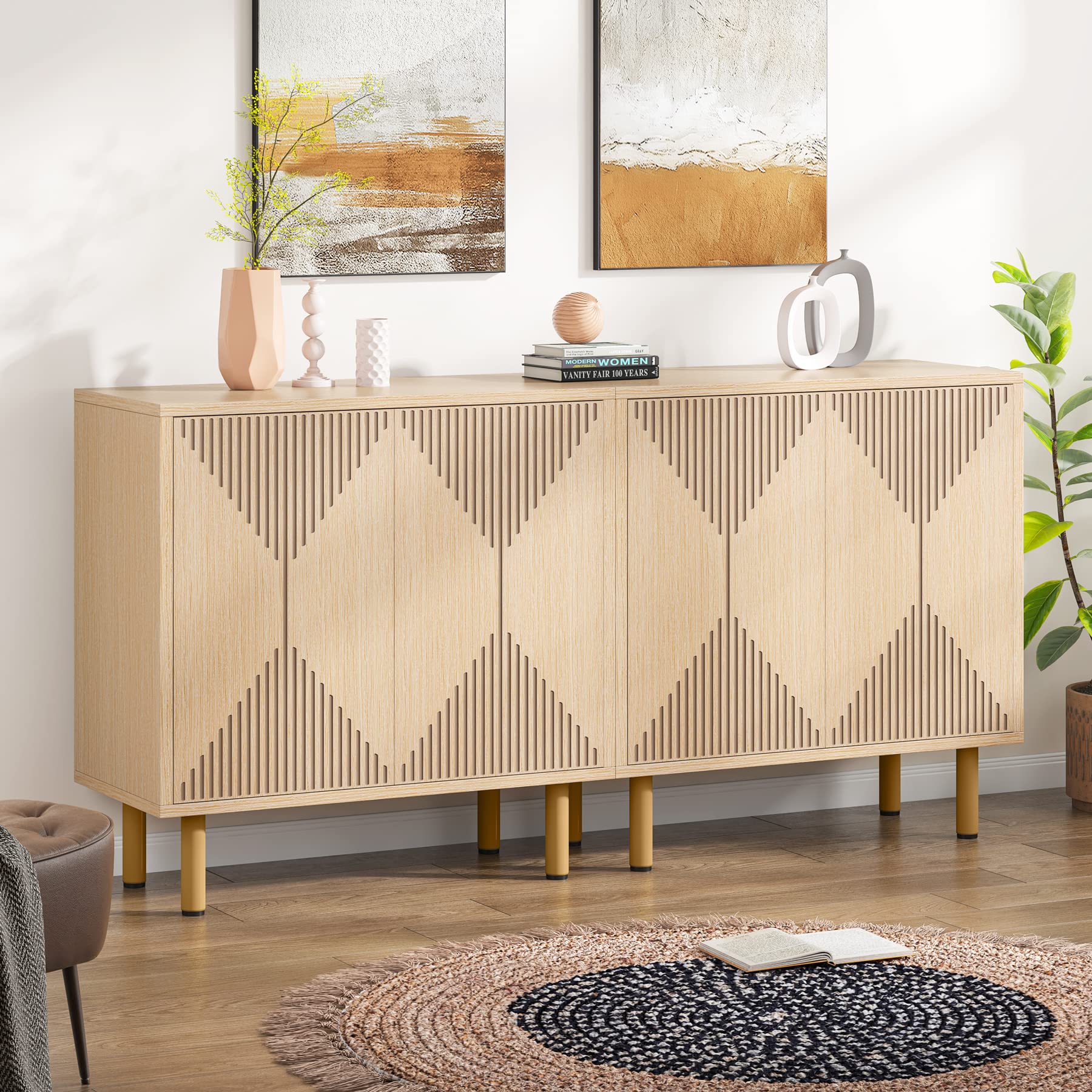 Modern Natural Storage Cabinet, Freestanding Floor Cabinet