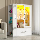 Wooden Dog Closet with LED Lights - Pet Wardrobe Storage Cabinet