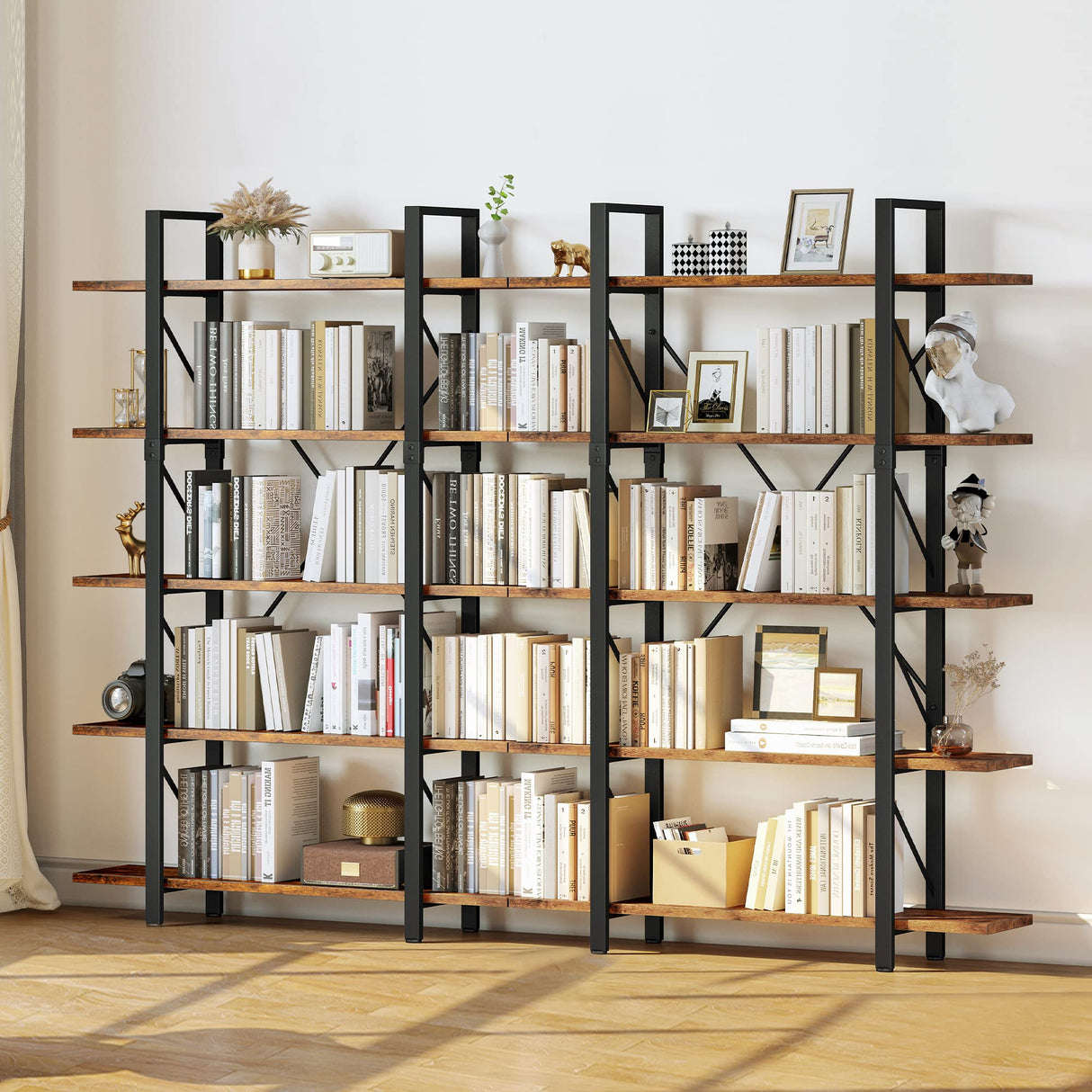 5 Tier Bookshelf, 70.9" Tall Industrial Bookcase, Wide Open Display Storage Book Shelf