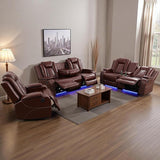 Power Recliner Sofa Sets for Living Room, Leather Recliner Sofa Set with LED Light