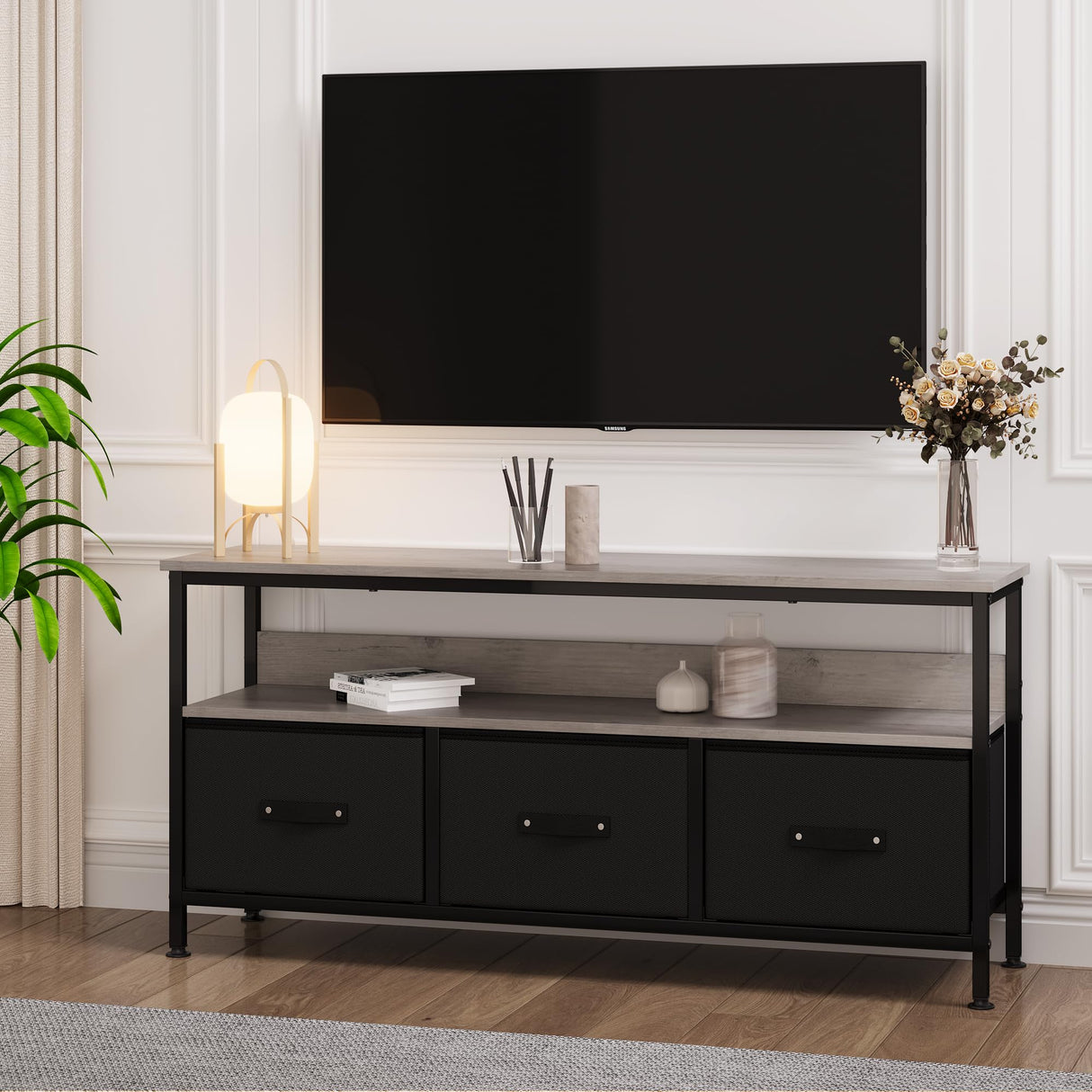 Dresser TV Stand, Entertainment Center with Storage, 55 Inch TV Stand for Bedroom