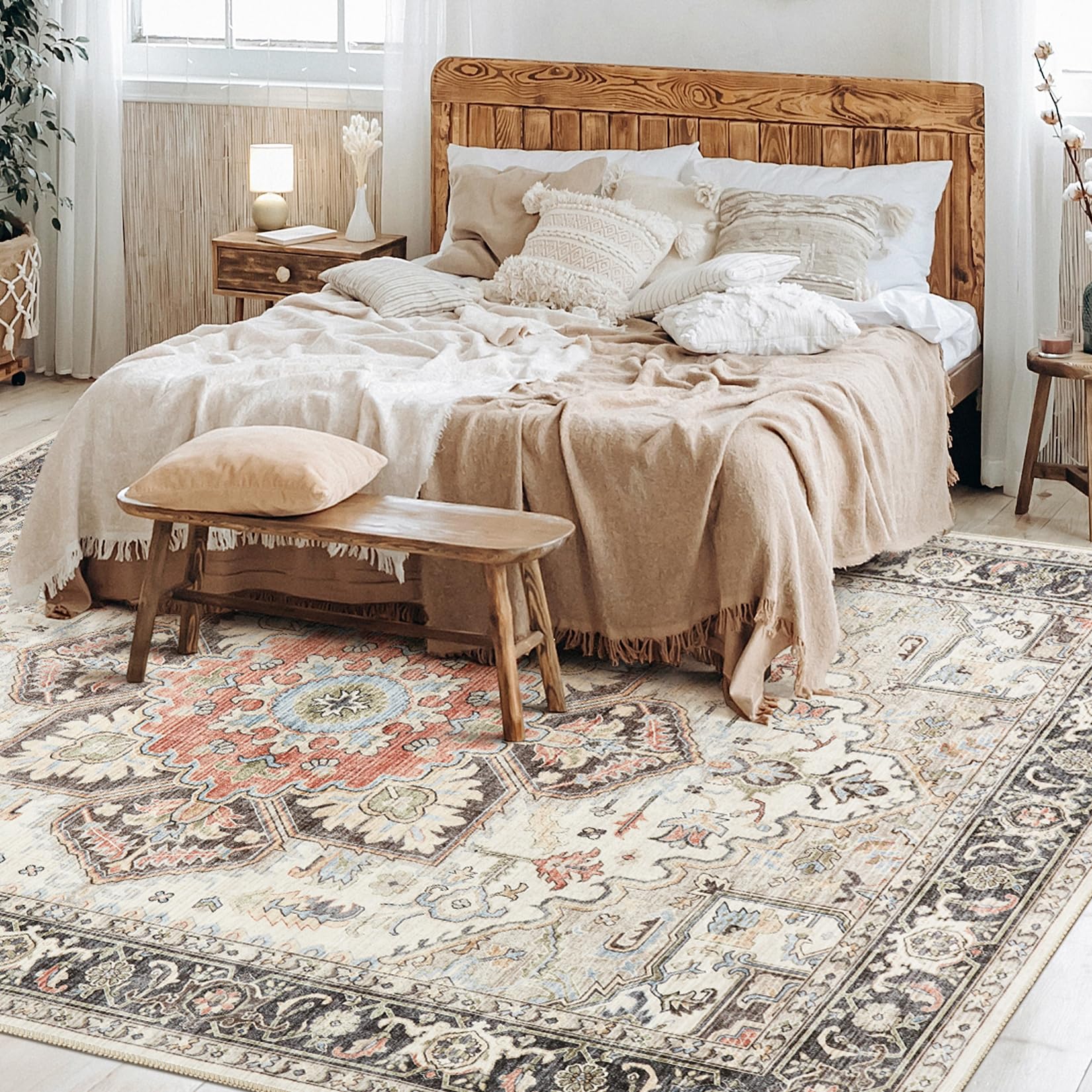 Area Rug 9x12 for Bedroom Living Room, Medallion Printed Ultra-Thin Soft Large Carpet