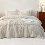 King Comforter Set with Sheet - 4 Pieces Soft Beige Bedding Sets, Grid Pinch Pleat