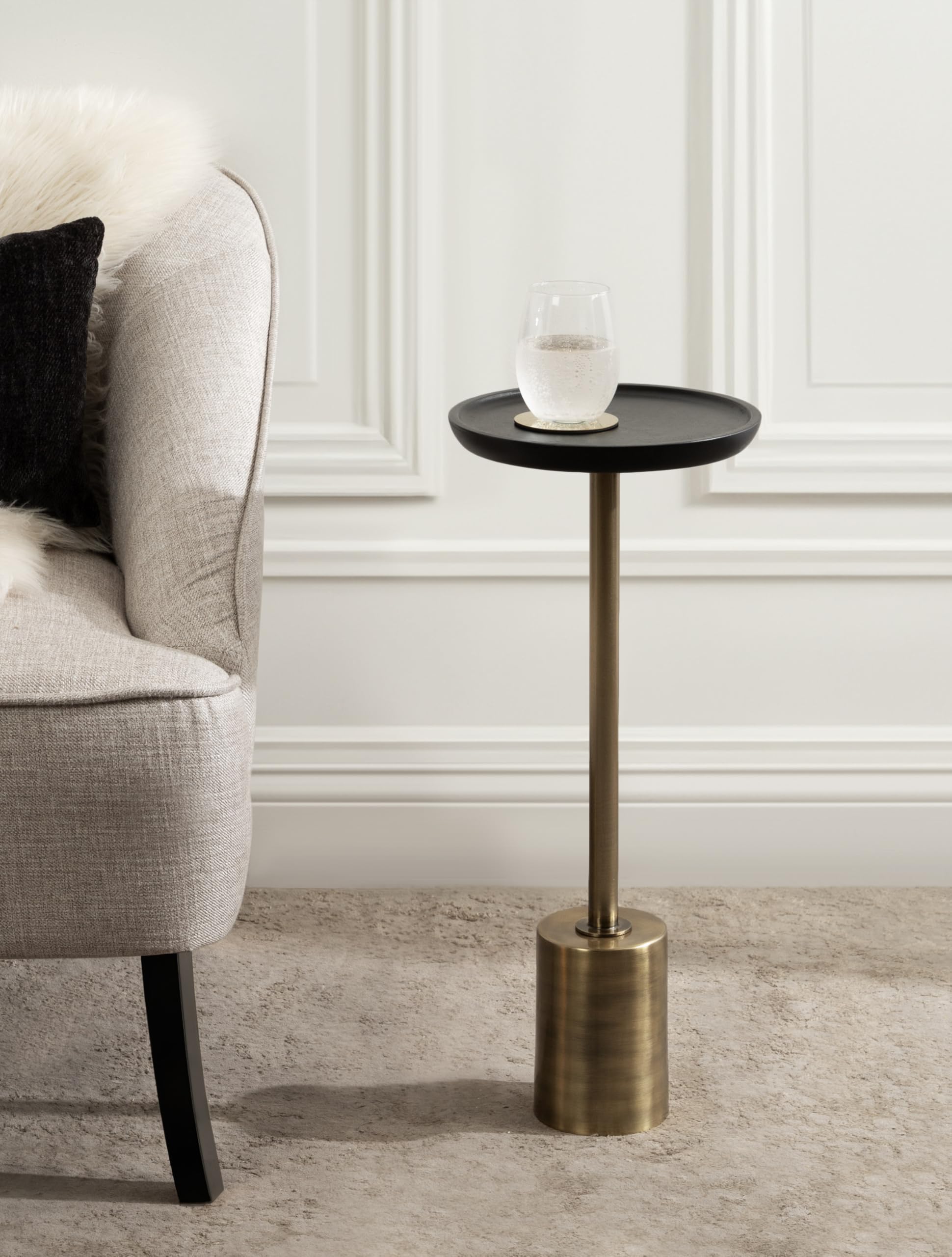 Xyler Transitional Round Wood and Metal Drink Table for Use as Plant Pedestal