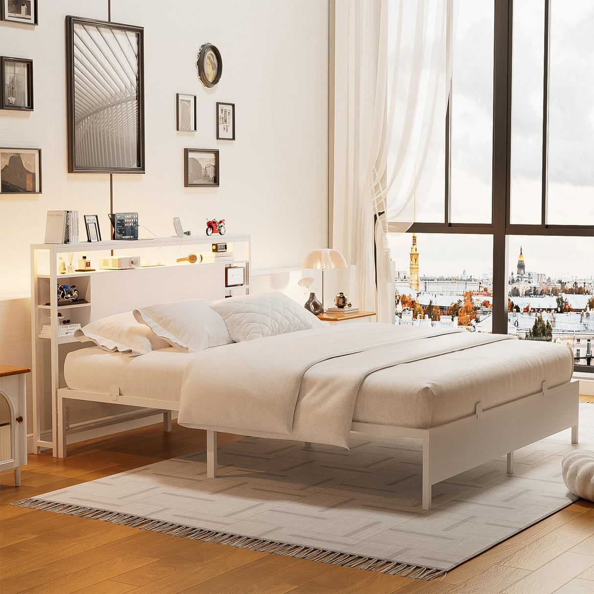 Full Size Bed Frame with Charging Station