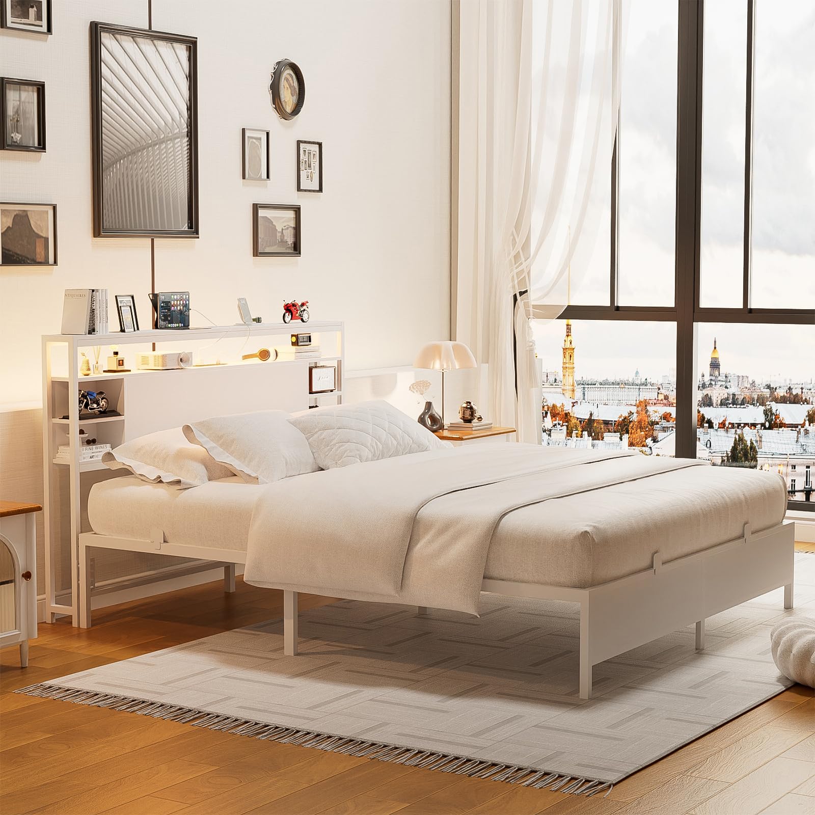 Full Size Bed Frame with Charging Station