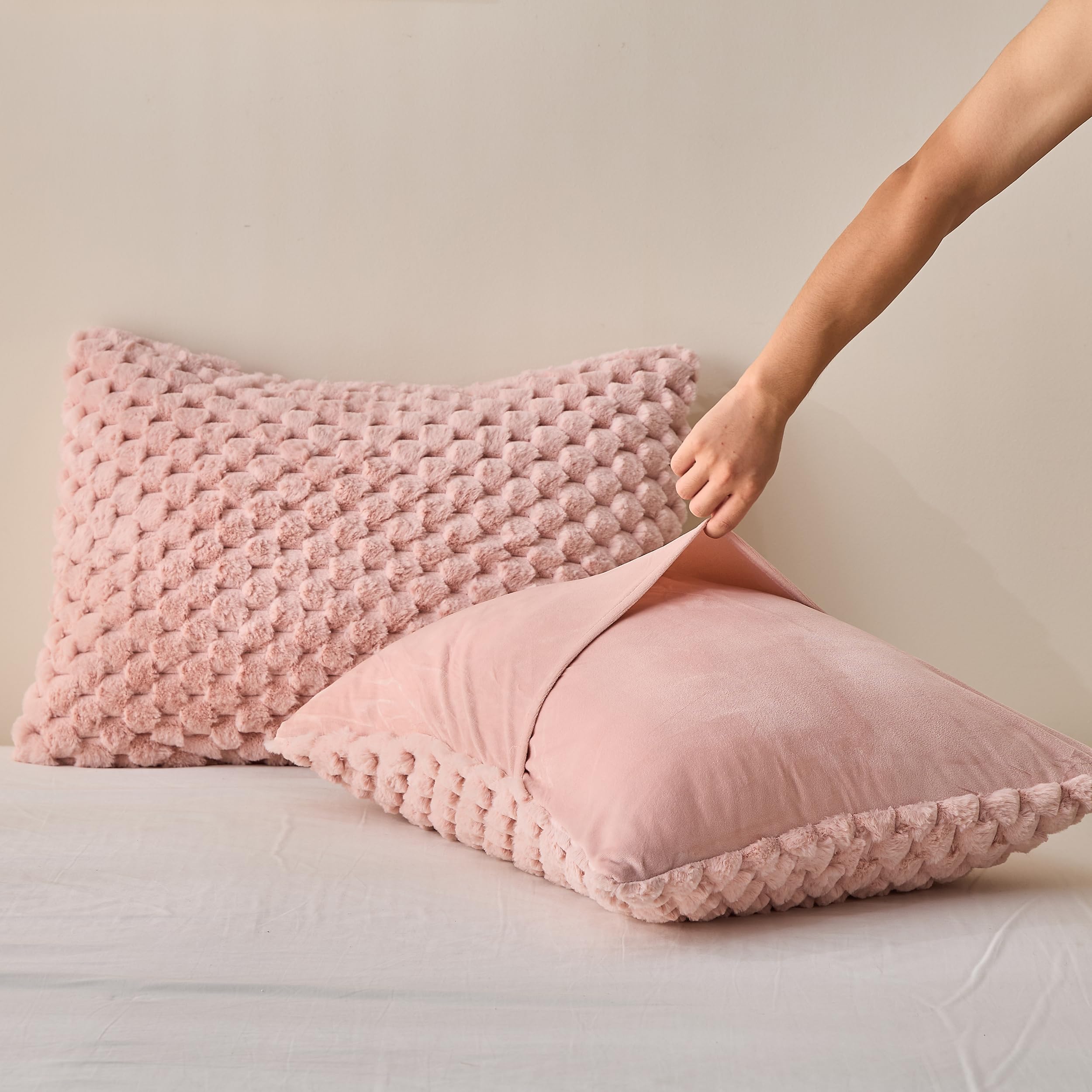 Fluffy Faux Fur Comforter Set, Plush Fuzzy Minky Bedding Set