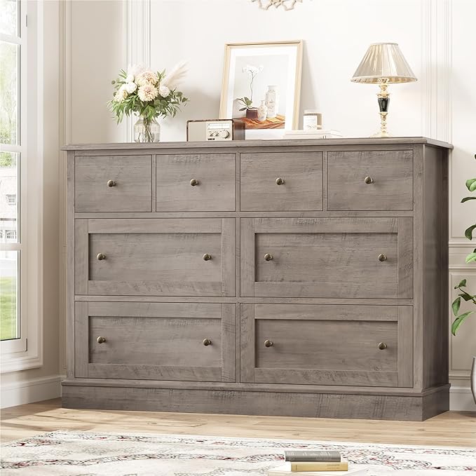 White Dresser 8 Drawer Dresser, 47.2" White Chest of Drawers Nursery Dresser