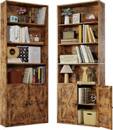 Industrial Bookshelves and Bookcases with Doors Set of 2 Floor Standing 6 Shelf