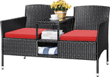 Devoko Outdoor Patio Loveseat Modern Rattan 2-Seat Patio Conversation Set with Cushions & Built-in Coffee Table Porch Furniture for Garden Lawn Backyard (Grey)