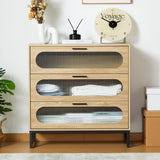 3 Drawers Dresser, Wooden dresser with Tempered Glass Drawers and Metal Handle