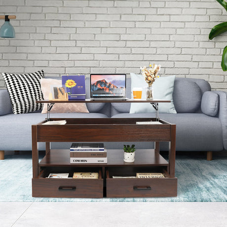 Lift Top Coffee Table with Storage,Lift Tabletop with Drawers and Hidden Compartment