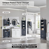 68" Tall Corner Cabinet, Modern Fluted Storage Cabinet with Faux Marble Top & Adjustable