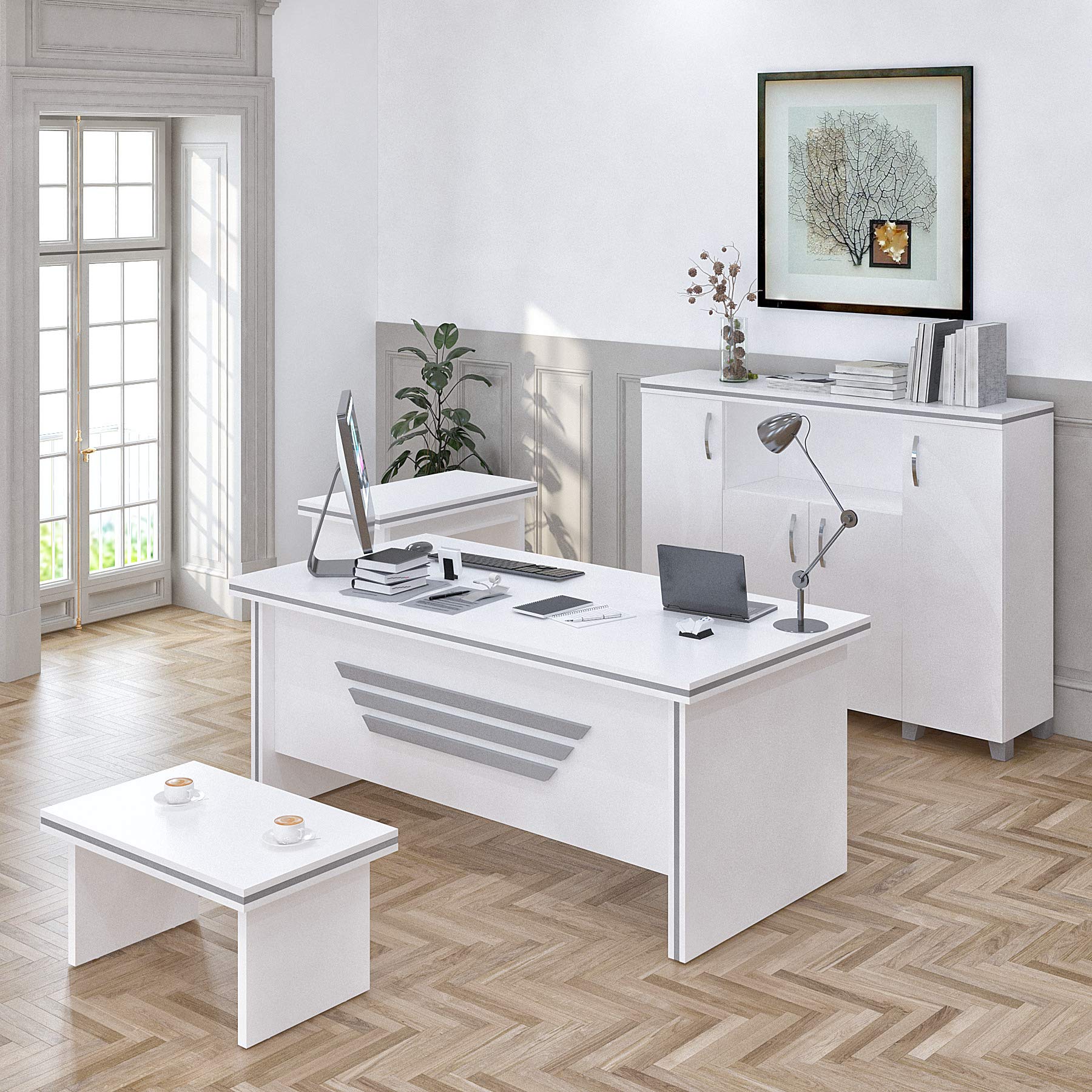 Casa Mare 71" Wood Office Furniture Set of 4pcs | Modern Executive Desk
