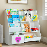 KOLIGEY Kids Bookshelf and Toy Organizer, 5-Cubby Toy Storage Cabinet with 4 Tier Wooden Bookcase, 1 Removable Toy Cabinet with Wheels for Bedroom, Living Room, Playroom, Nursery, Classroom