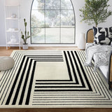 Geometric Beige/Black Area Rug -6'x9' - Modern 3D Lines Design - Deco Collection -