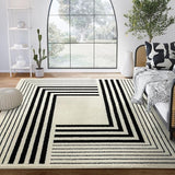 Geometric Beige/Black Area Rug - 8'x10' - Modern 3D Lines Design - Deco Collection