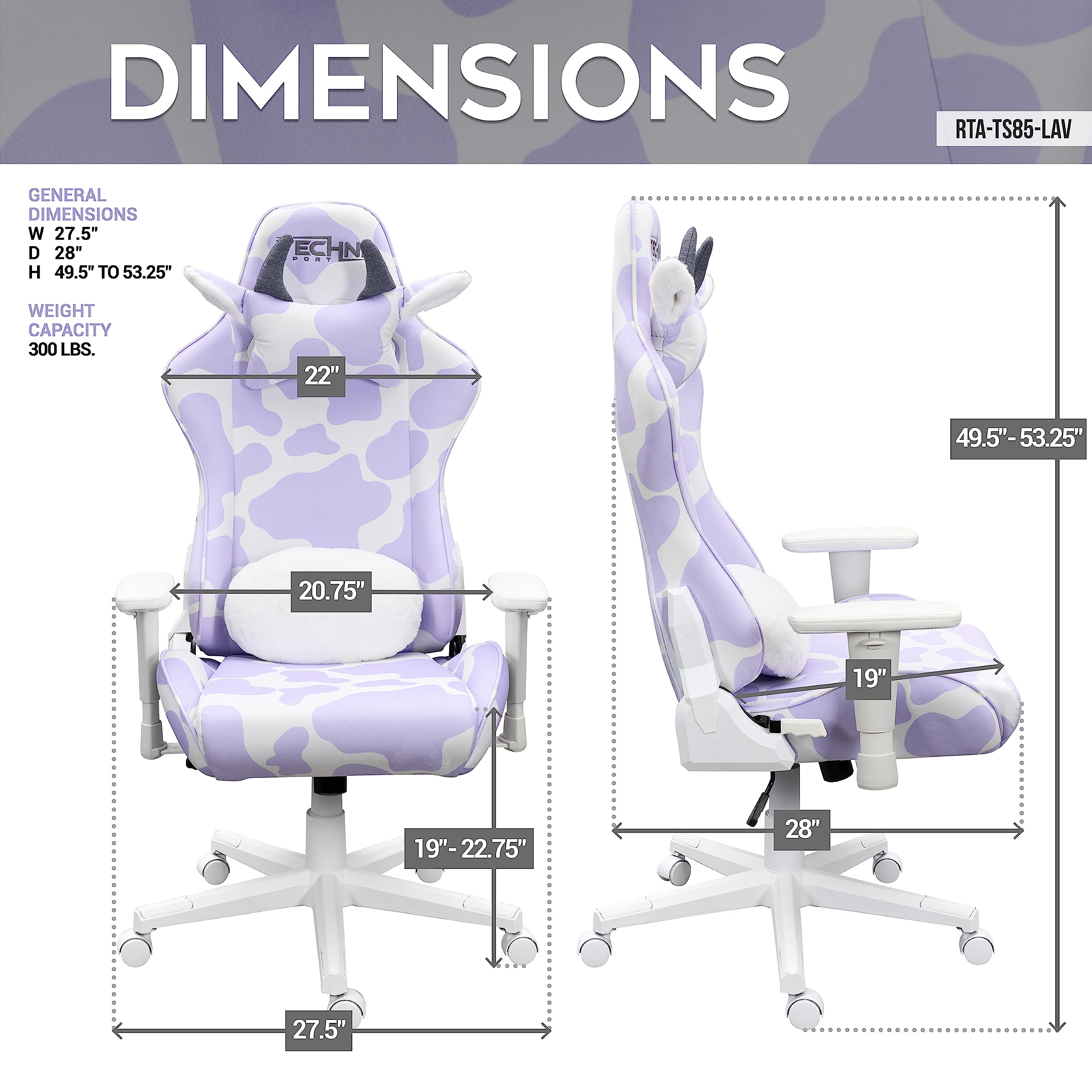 Gaming Chair - Lavender Purple Cow Print - Ergonomic Office Chair with Memory Foam