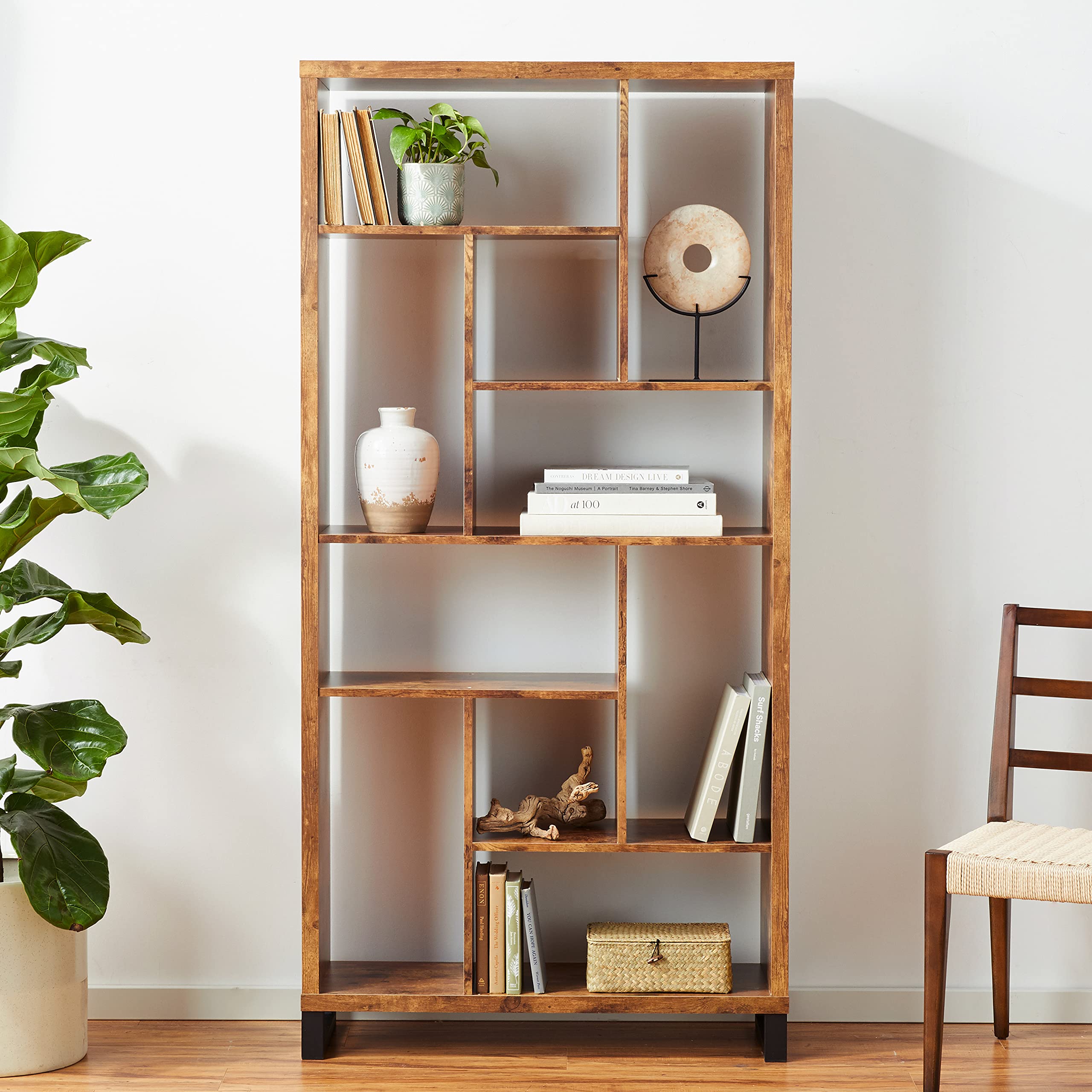 Delwin 10-Shelf Bookcase Antique Nutmeg