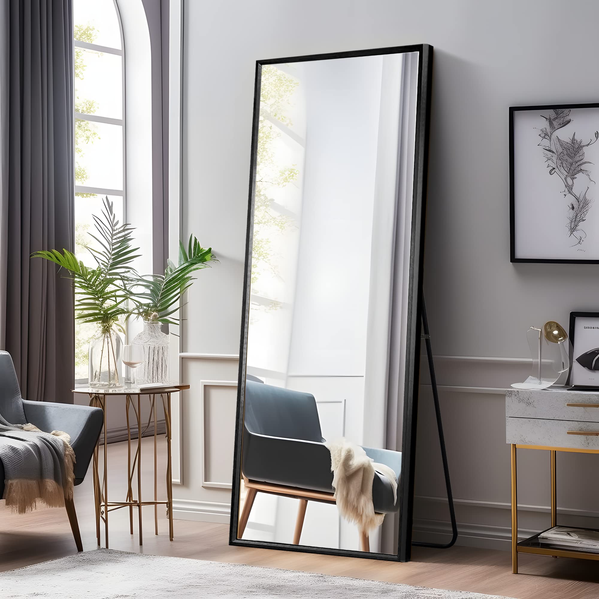 Full Length Floor Mirror with Stand - Wall Mount or Freestanding 65"x22"