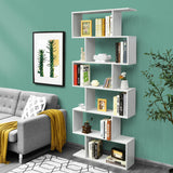 6 Tier S Shaped Bookshelf, 31.5''L x 9''W x 75''H, Wooden Bookcase and Bookshelves w/Anti-Toppling Device, Room Divider Display Shelves for Living Room, Home Decor, 6 Shelf Bookshelf