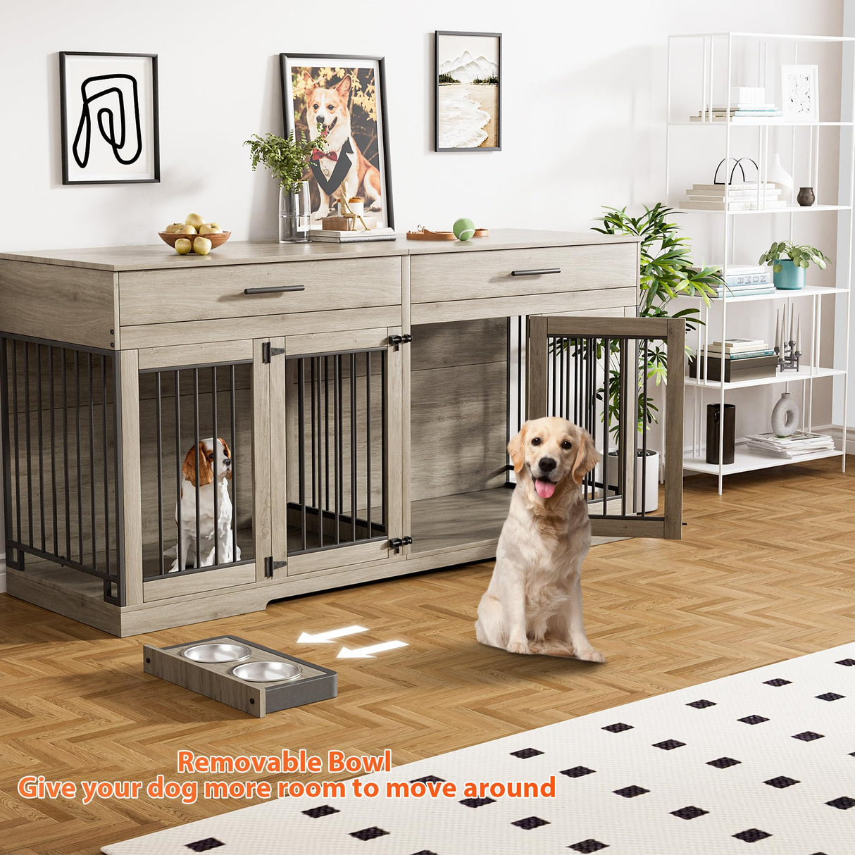 72" Double Dog Crate Furniture with Storage Drawers