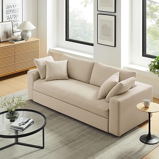 Commix Down Filled Fabric Sleeper Sofa in Pure White