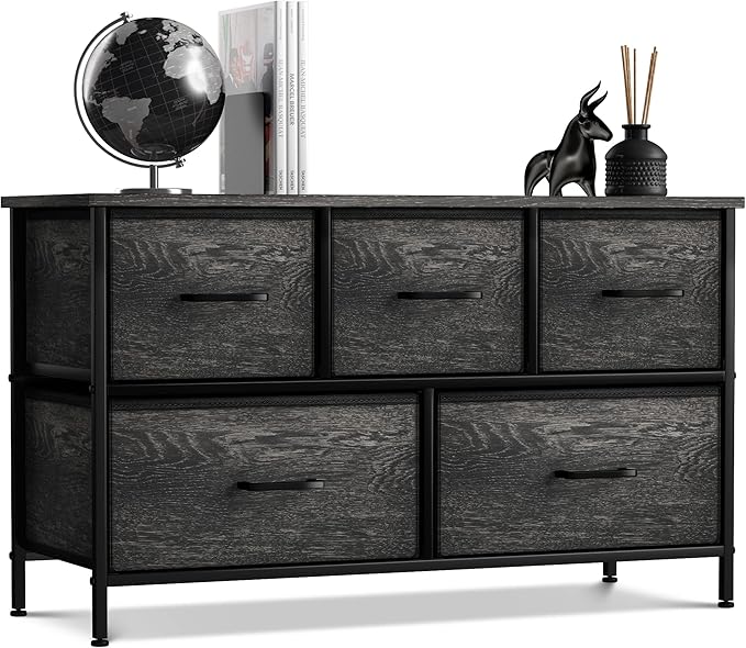 Dresser with 5 Drawers - Storage Chest Organizer Unit with Steel Frame, Wood Top