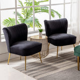 Modern Accent Chair Set of 2 Velvet Slipper Chair with Gold Legs Wingback Side