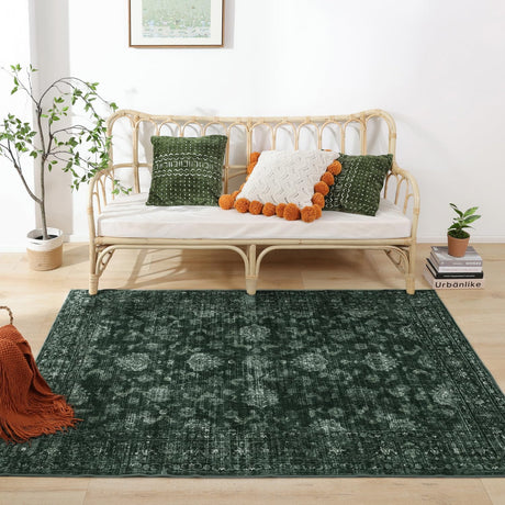 Boho Green Area Rug 5x7 Large Vintage Rug for Living Room Bedroom Dining Table